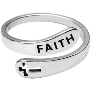 Faith Cross Sterling Silver Open Statement Rings Adjustable Minimalist Hope Love